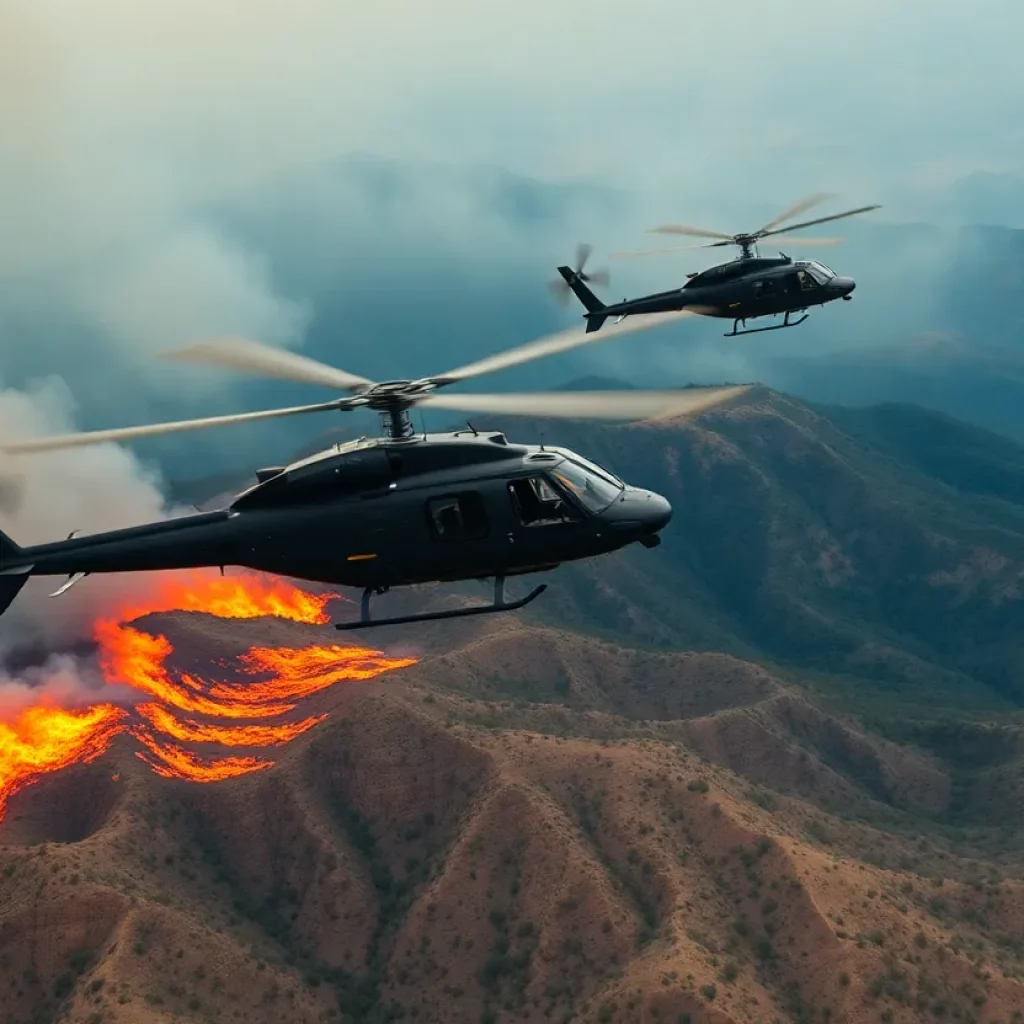 Blackhawk helicopters battling wildfires in Mountain City, Tennessee