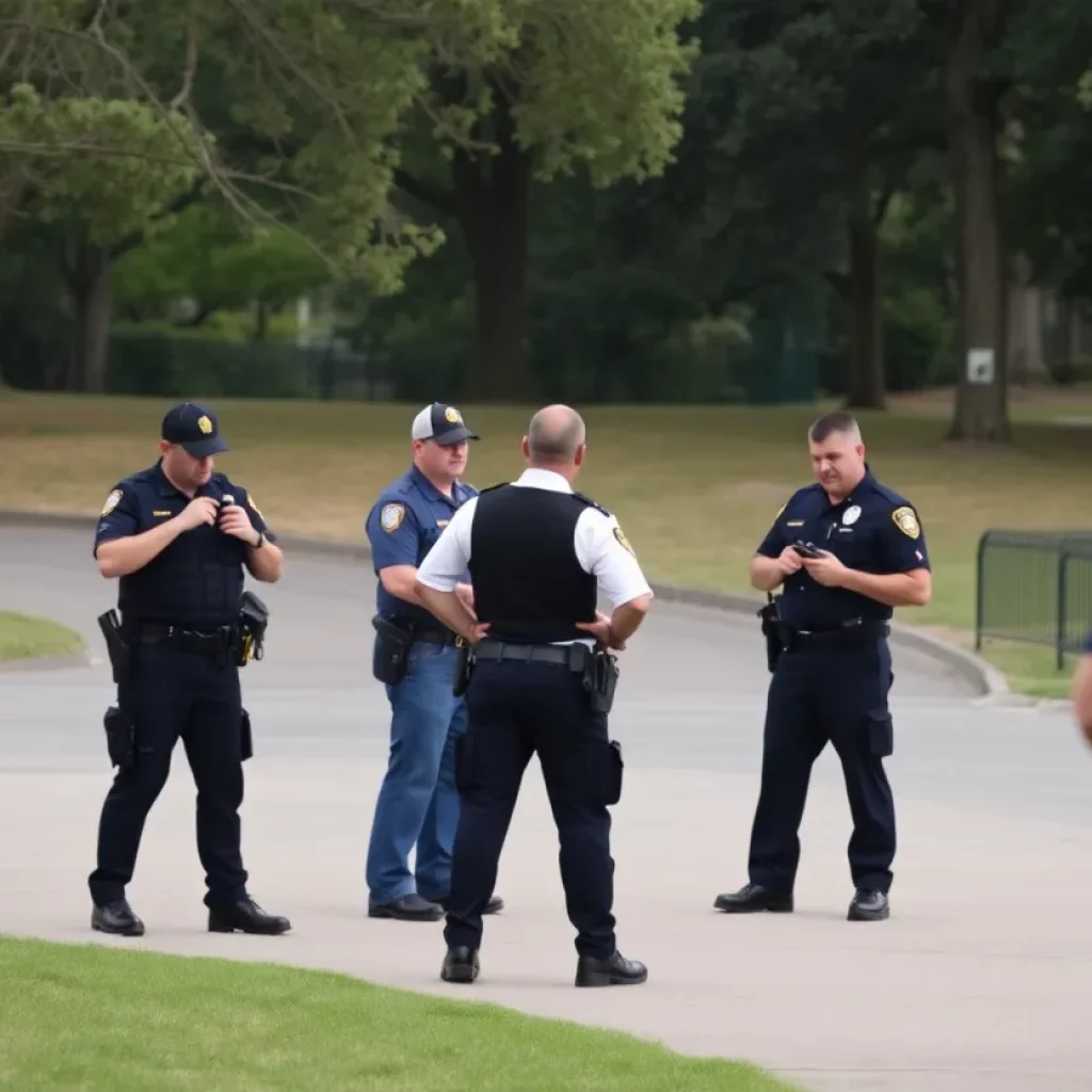 Police officers negotiating during a standoff at a park in Knoxville