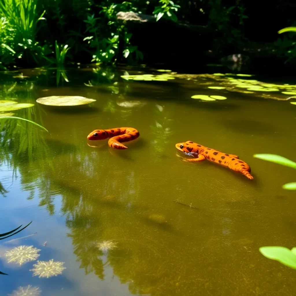 Spotted salamander eggs in a pond at Ijams Nature Center