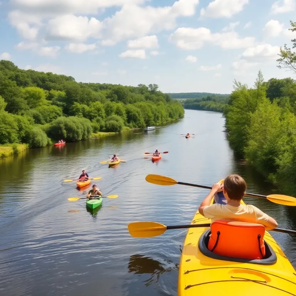 Families enjoying outdoor activities along the Tennessee River greenway.