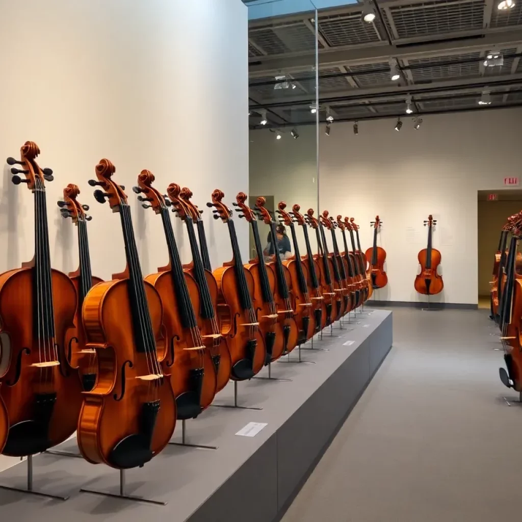 Display of violins at the Violins of Hope exhibition in Knoxville.